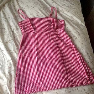 Mid-thigh red gingham picnic dress